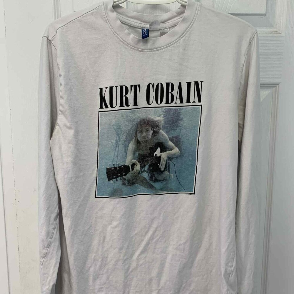 Nirvana Kurt Cobain Graphic Long-sleeved T-shirt - White - Sz.M